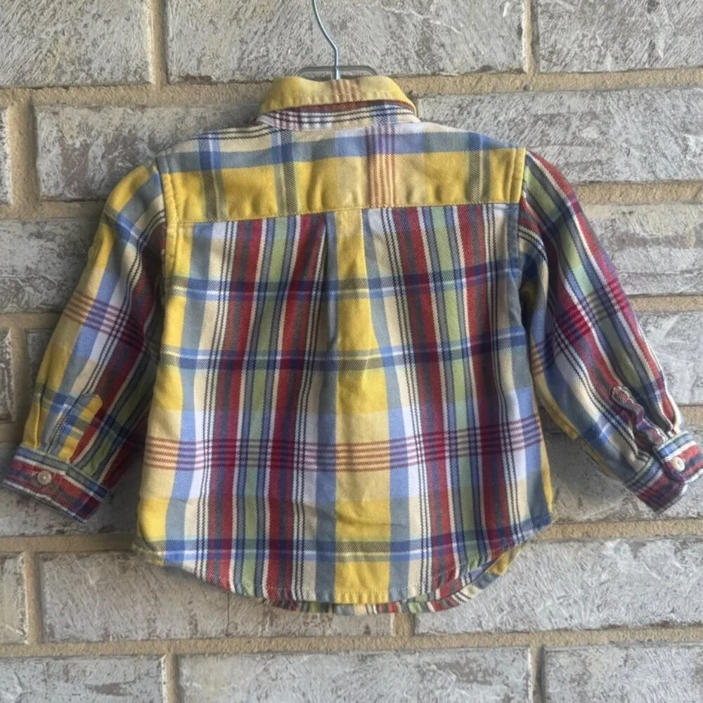 Ralph Lauren Long Sleeve Button Up 100% Cotton Plaid Shirt Boys Size 9 month